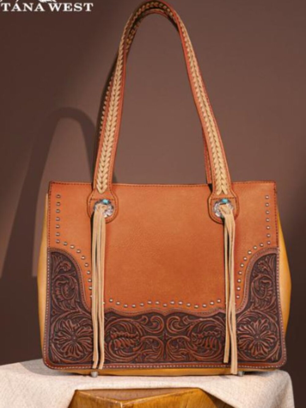 Montana West Western Tooled Tote Concealed Carry Purse Brown Turquoise NWT